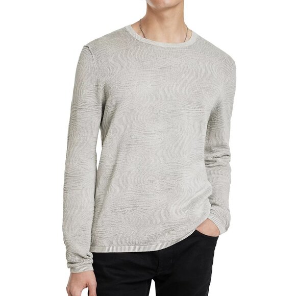 John Varvatos Collection Men's Mercer Wave Jacquard Knit Cotton Sweater Silver - Picture 1 of 7